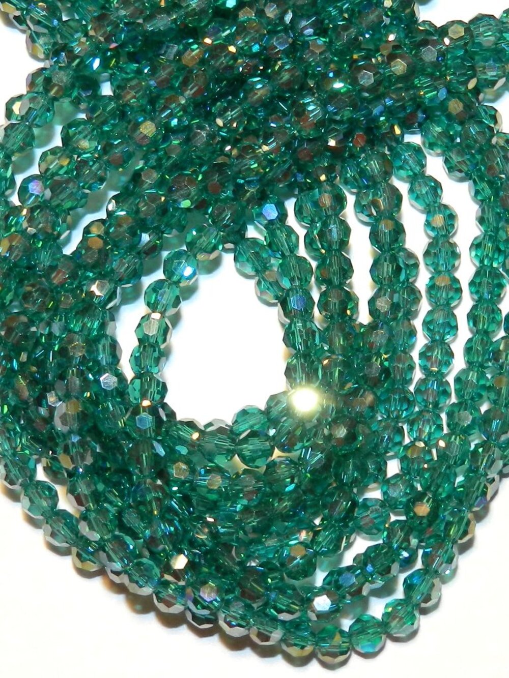Emerald Green AB 4mm Faceted Round Crystal Glass Beads 14" CRB355